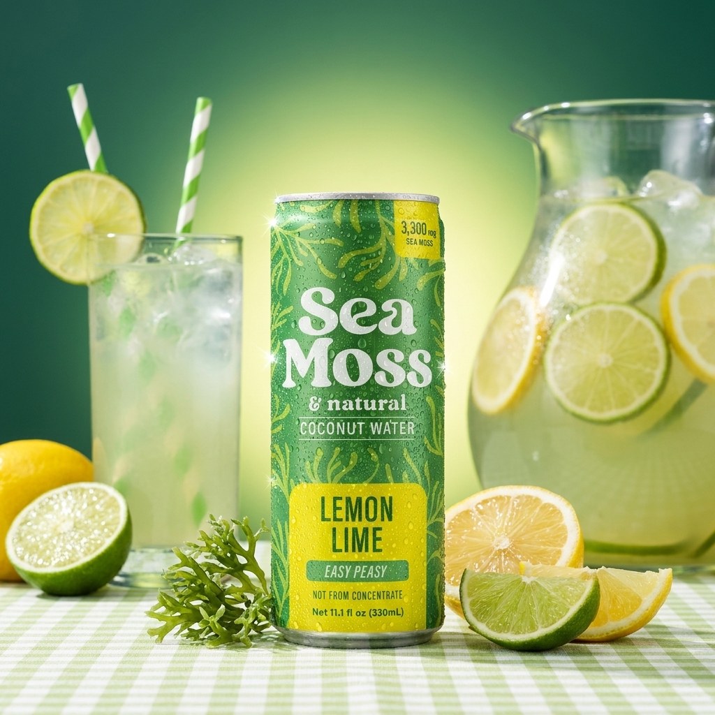 Sea Moss Coconut Water- Lemon Lime | 12-Pack | Not from Concentrate | No Added Sugar, Vegan, 3,300mg Wild-harvested Sea Moss, Electrolyte Hydration