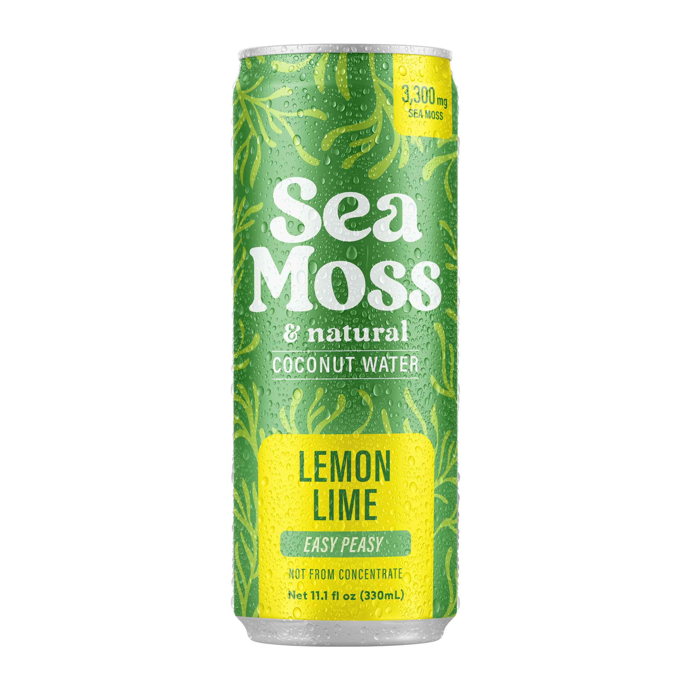 Sea Moss Coconut Water- Lemon Lime | 12-Pack | Not from Concentrate | No Added Sugar, Vegan, 3,300mg Wild-harvested Sea Moss, Electrolyte Hydration