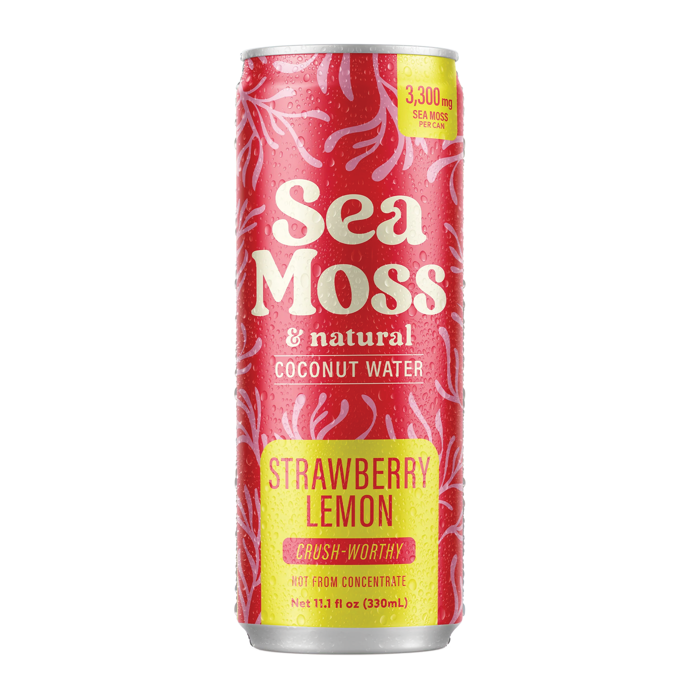 Sea Moss Coconut Water- Strawberry Lemon | 12-Pack | Not from Concentrate | No Added Sugar, Vegan, 3,300mg Wild-harvested Sea Moss, Electrolyte Hydration