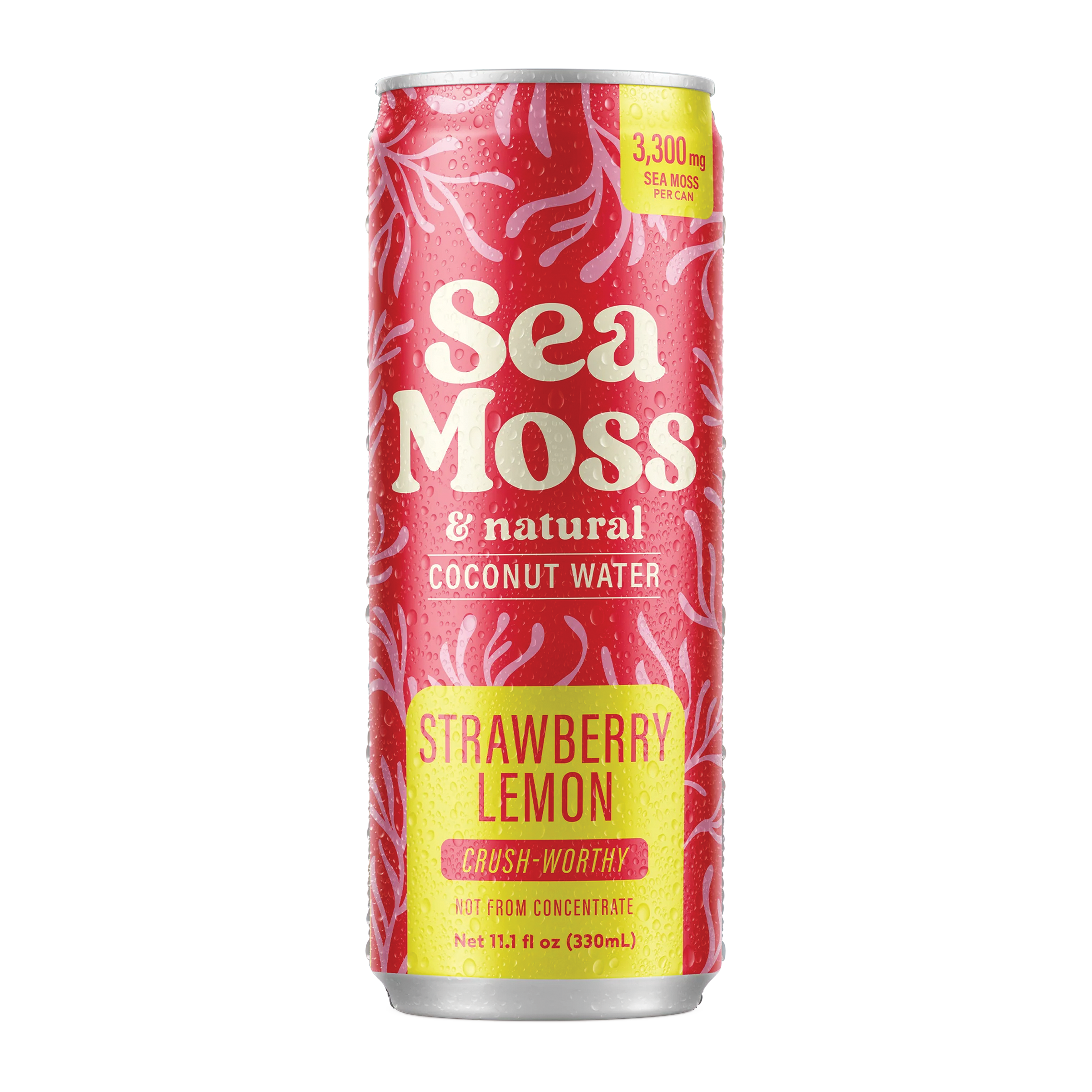 Sea Moss Coconut Water- Strawberry Lemon | 12-Pack | Not from Concentrate | No Added Sugar, Vegan, 3,300mg Wild-harvested Sea Moss, Electrolyte Hydration