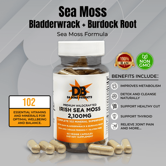 Organic Irish Sea Moss with Bladderwrack & Burdock Root (2100mg)- 60 Vegetable Capsules - dabombproducts.store