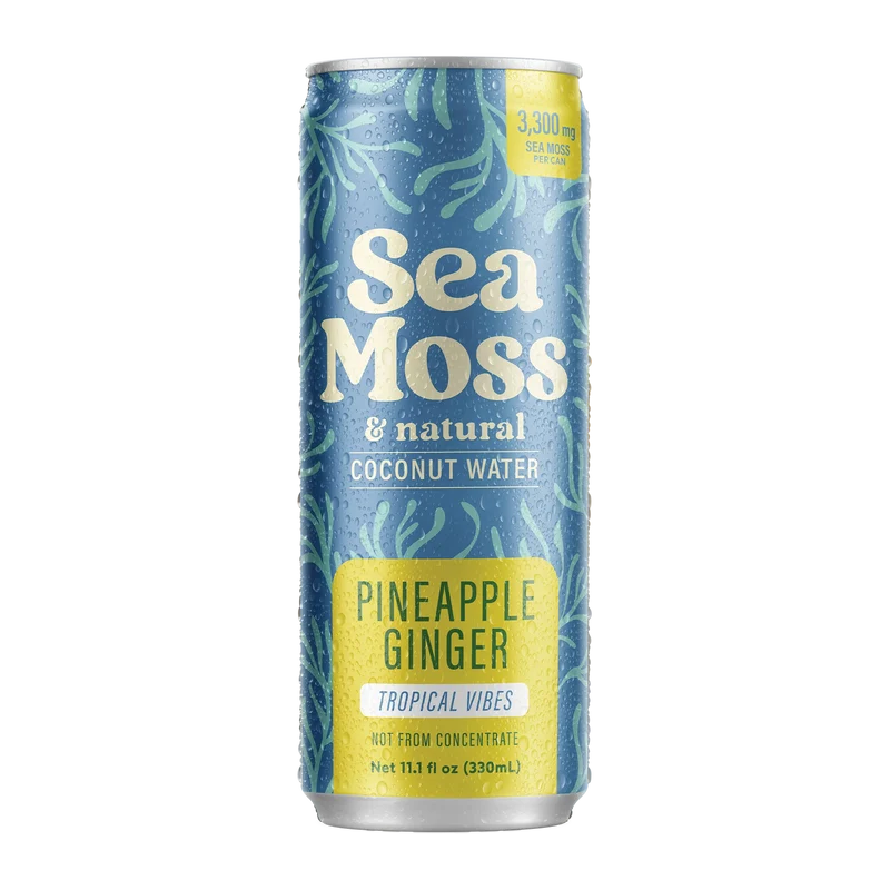 Sea Moss Coconut Water- Pineapple Ginger  | 12-Pack | Not from Concentrate | No Added Sugar, Vegan, 3,300mg Wild-harvested Sea Moss, Electrolyte Hydration