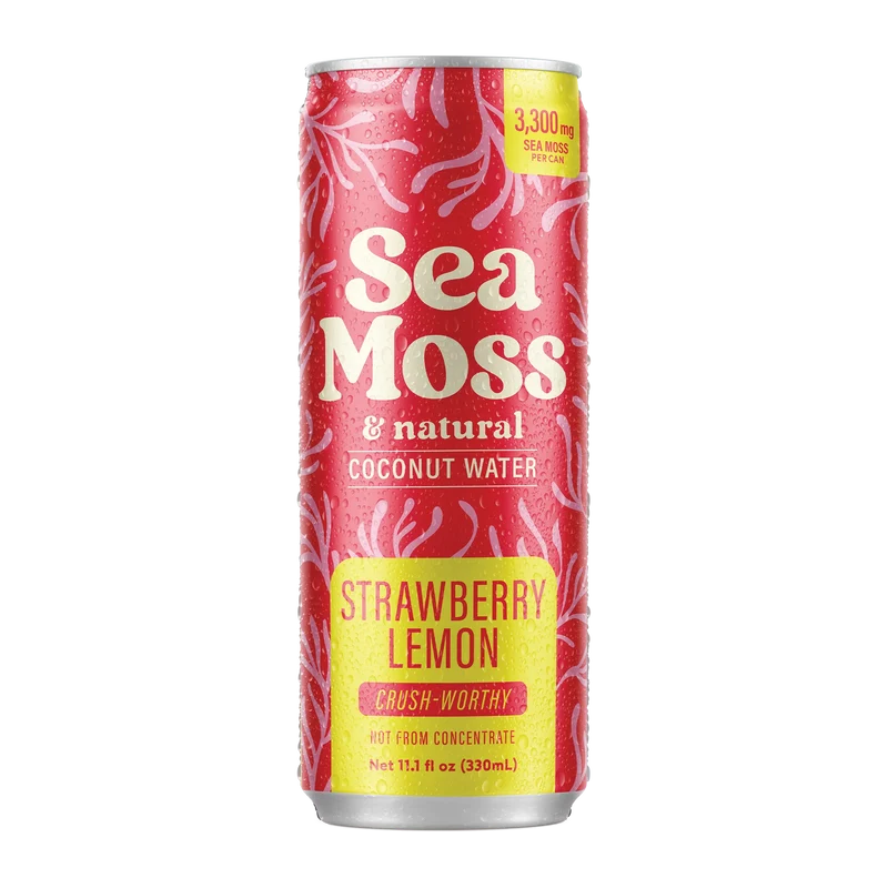 Sea Moss Coconut Water- Strawberry Lemon | 12-Pack | Not from Concentrate | No Added Sugar, Vegan, 3,300mg Wild-harvested Sea Moss, Electrolyte Hydration